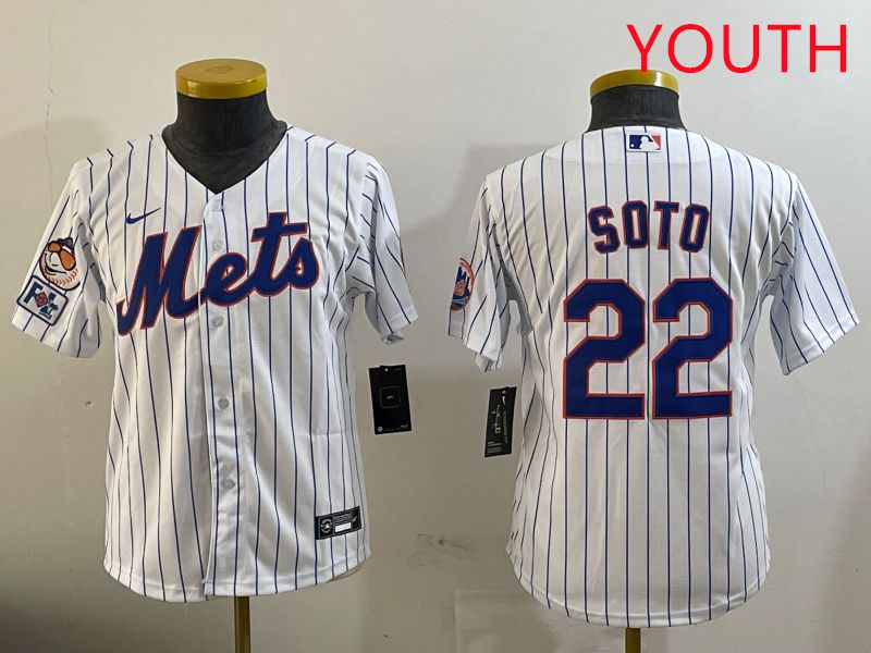 Youth New York Mets #22 Soto White Stirpe Game Fashion 2025 Nike MLB Jersey style 4->youth mlb jersey->Youth Jersey